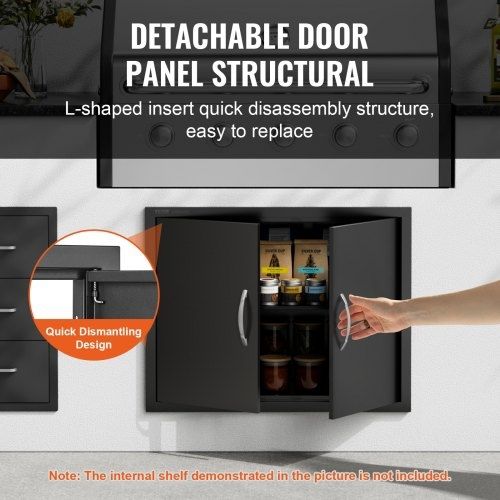 Door, 788x610 mm Double Outdoor Kitchen Door, Cold Plate Flush Mount Door, Wall Vertical Door with Handles, for BBQ Island, Grilling Station, Outside Cabinet