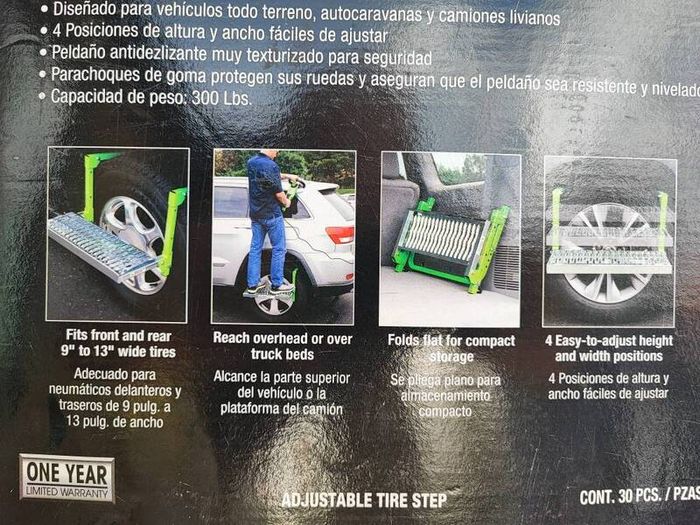 Tire step for jeeps and vans with roof racks/roof carriers