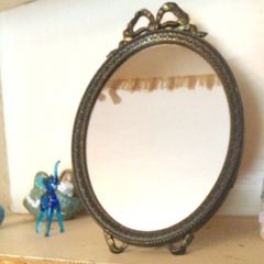 Attractive Brass standing mirror with ribbon bow