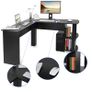 _Utility Wooden Office Computer Writing Desk Home Gaming PC Furnitur L-Shape Corner Study Computer Table With Book Shelf (black) Image 3