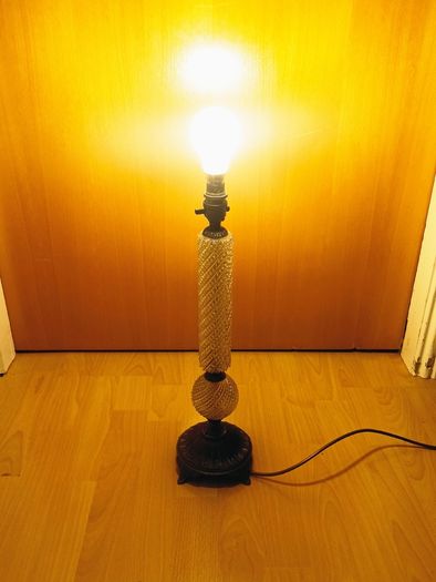 Tall  Brass Base & Cut Glass Column Table Lamp with decorative sphere  Height 48 cm
