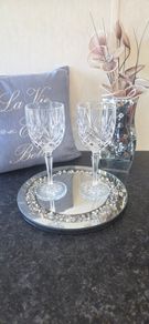 Vintage Cut Crystal Wine Glasses Pair Elegant Stemware Home Bar Decor