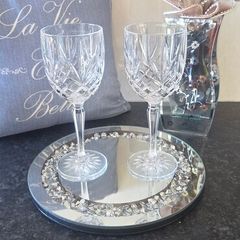 Vintage Cut Crystal Wine Glasses Pair Elegant Stemware Home Bar Decor