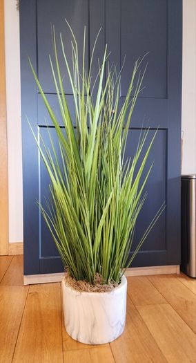 Tall Artificial Grass Plant in Marble-Effect Pot - 120cm