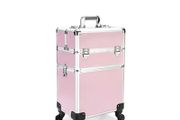 Cosmetic Case Makeup Trolley Beauty Suitcase Box Organizer - M - Pink