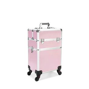 Cosmetic Case Makeup Trolley Beauty Suitcase Box Organizer - M - Pink