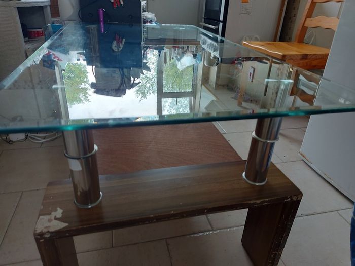 Glass Coffee Table with Timber Shelf, 109cm long x 60cm  wide x 56cm high