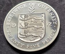 1972 Guernsey 25 Pence Proof Silver coin