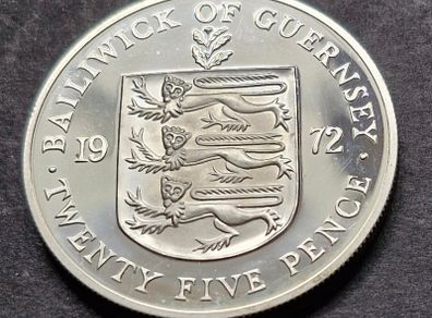 1972 Guernsey 25 Pence Proof Silver coin