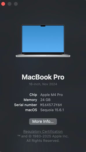 Apple MacBook Pro 16.2" M4 Pro 24GB 512GB Silver