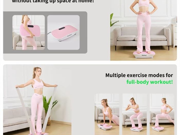 GetMod Smart Vibration Plate Treadmill Exercise Bike Upgraded for High Power Brushless Motor Bluetooth speaker with Enhanced Performance Exercise Machine Full Body Workout at home vibrational platform for Wellness and Fitness