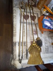Beautiful Old Large Brass Fire Irons Shovel, Poker, Tongs, and a Brush, Postage Available or Collection on all my items
