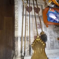 Beautiful Old Large Brass Fire Irons Shovel, Poker, Tongs, and a Brush, Postage Available or Collection on all my items