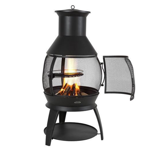 22 Inch Chiminea Outdoor Iron Fireplace with Grill Mesh & Chimney Coat
