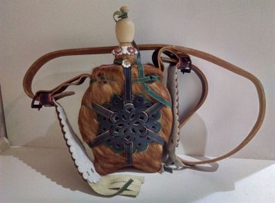 Vintage Hungarian Folk Art Canteen Flask