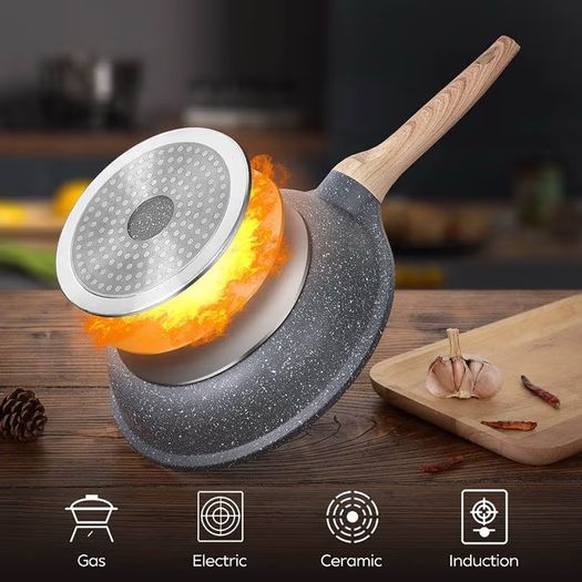 Brand New Non-stick Frying Pan with Lid Coated To 28cm, Granite Pans Nonstick Frying Pan,
