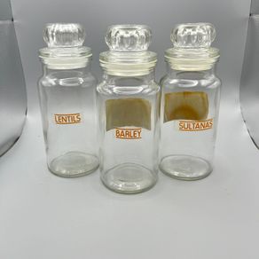 3 x Vintage Clear Glass Apothecary Style Airtight Sweet Storage Jar 18cm High