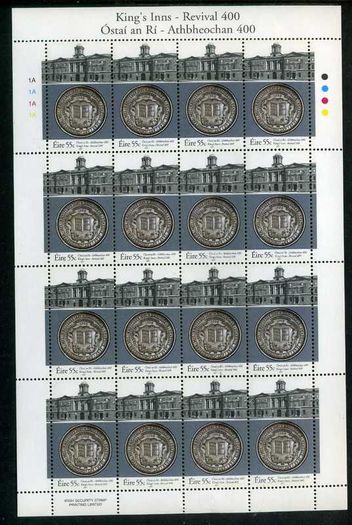 2007 Ireland 400th Anniversary of the Revival of the Honourable Society of the Kings Inns Commemorative Stamp Sheetlet Plate 1A1A1A1A Mint Never Hinged (MNH)