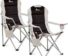 Padded Camping Chairs - Set of 2 Deluxe Folding Chairs with Cup Holder and Side Pockets