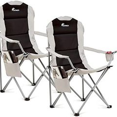Padded Camping Chairs - Set of 2 Deluxe Folding Chairs with Cup Holder and Side Pockets