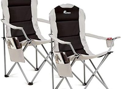 Padded Camping Chairs - Set of 2 Deluxe Folding Chairs with Cup Holder and Side Pockets