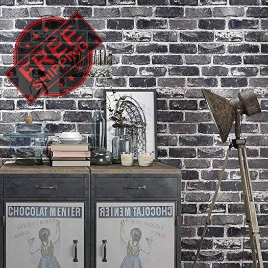 NEW SALE | Peel and Stick Grey Brick Wallpaper, Self-Adhesive Wallpaper, Vinyl Waterproof Vintage Wallpaper