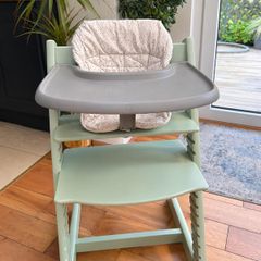 Stokke Tripp Trapp High Chair, Green with Baby Set, Tray, Harness & Cushion