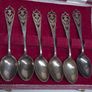 Vintage Solid Silver Thistle Spoon Set Edinburgh 1967 Cased Image 2
