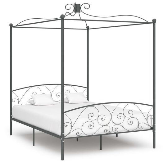 Canopy Bed Frame Grey Metal 180x200 cm