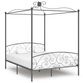 Canopy Bed Frame Grey Metal 180x200 cm