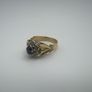 Antique 18ct Gold Diamond and Sapphire Ring Custom Crown Design - 6 Diamond cluster and Large Dark Blue Rare Sapphire - Beautiful Crown Design Image 2