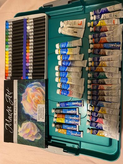 Art supplies - Master Art oil pastels and assorted watercolour paints