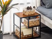 Side Table Brown, Industrial Coffee End Table, Metal Frame Bedside Table with Storage Compartment, Nightstand for Living room Bedroom and Balcony, Wooden, 56 x 40 x 53 cm