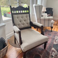 Vintage Solid Wood Upholstered Armchairs