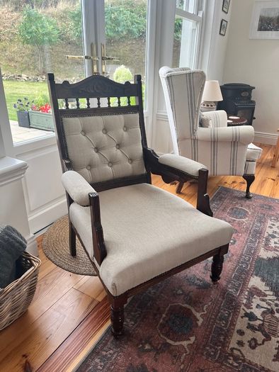 Vintage Solid Wood Upholstered Armchairs