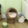 Woven Banana Leaf Elevated Cat Bed Wicker Kitten Basket Pet Den. House Cozy Cave with Soft Cushion Dome 42x33x52cm Dark Brown Image 6
