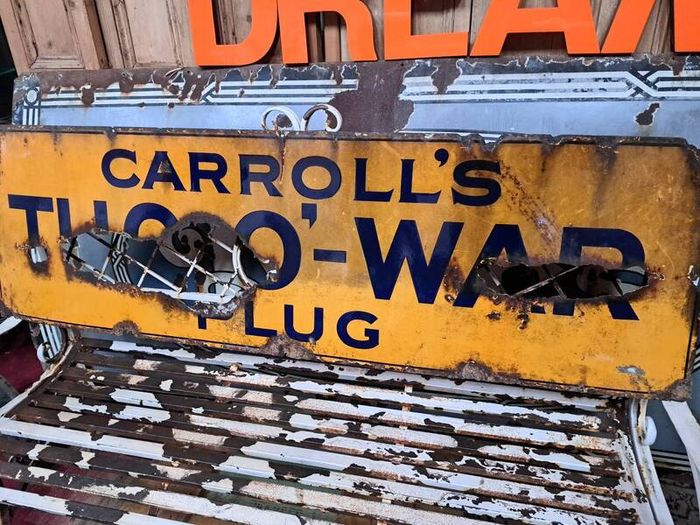 Vintage Roached Enamel Sign