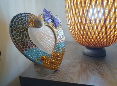 Hand-Decorated Heart Mosaic Frame