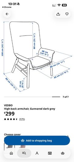 VEDBO High-back armchair, Gunnared dark grey