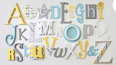 Alphabet wooden wall art.