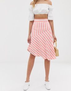 Vila - Mid Rose Striped Midi Skirt New with Tags RRP  42 Euro Size UK18 Asymmetric