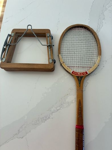 Vintage HIMCO Seven Star Model Wooden Tennis Racket with Original Wooden Press - 1960s/70s