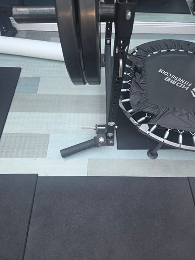Mint condition - amazing heavy duty black squat rack with almost brand new Rock Solid barbell and bumper plates - a must see!!!