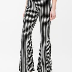 Beaufille Black And White Striped 70's Style Bell Bottom Trousers RRP 250E