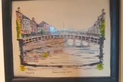 Oil Painting "Ha"penny Bridge Dublin". Frank Feld RHA.1986