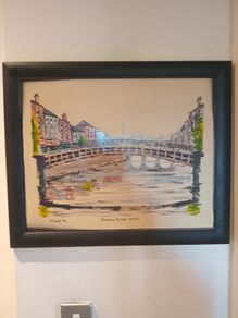 Oil Painting "Ha"penny Bridge Dublin". Frank Feld RHA.1986