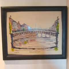 Oil Painting "Ha"penny Bridge Dublin". Frank Feld RHA.1986