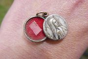 Vintage St Bernadette Sliding Medal with Tissue Relic--Vintage/Antique Round Reliquary/Theca Necklace Pendant--Lourdes Soubirous Saint Catholic