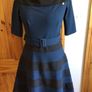 Ladies Navy Blue and Black classic fit and flare  dress made in italy size L Uk 12/14 includes postage Image 2