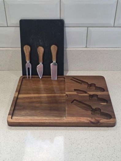 Acacia Wood & Slate Cheese Board Set with 3 Cheese Tools